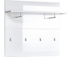 Coat Rack Panel in High Gloss White - Clothes Rod Made of Metal - 96 x 90 x 31 cm (W x H x D) - Modern Design halmeubel met kapstok