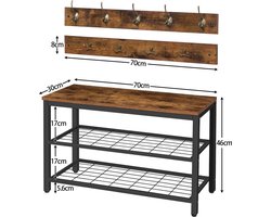 Coat Rack Shoe Rack Set with Bench and Hooks - Industrial Entryway Organizer halmeubel met kapstok