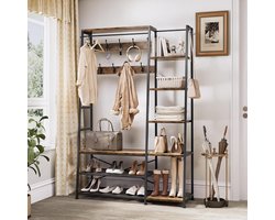 Coat Rack Stand with Shoe Storage - 9 Hooks 5 Shelves Clothes Rail for Bedroom Living Room Hallway Entrance Rustic Brown halmeubel met kapstok