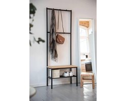 Coat Rack with Shoe Rack Industrial Design 59 x 165 x 30 cm Black-Brown Pine Wood Metal halmeubel met kapstok