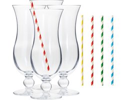 Cocktail glazen - 4 stuks - 440 ml - incl. 100x duurzame rietjes