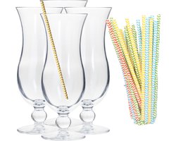 Cocktail glazen - 4 stuks - 440 ml - incl. 25x duurzame rietjes - met sterren