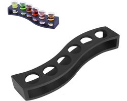 Cocktailhouder voor shot glazen met houten serveerplank, 6 gaten, zwart serveerblad voor thuisfeesten en barbecues