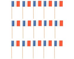 Cocktailprikkers Frankrijk - 500x - rood/wit/blauw - 8cm - Franse vlaggetjes