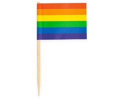 Cocktailprikkers - regenboog/pride vlag - 50 stuks - 8 cm - vlaggetje decoratie