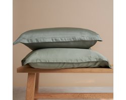 Coco & Cici - Bamboe Kussensloop 80 x 80 cm - Kussenhoes - Olijfgroen - 100% Eco Bamboe - Volant 2 cm - 1 stuk