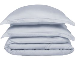 Coco & Cici - Tencel Sateen Dekbedovertrek 200 x 200 cm - 2 Persoons Beddengoed - Grijs Blauw - Lyocell - Hypoallergeen & Extra Zacht - 2 Kussenslopen (60x70)