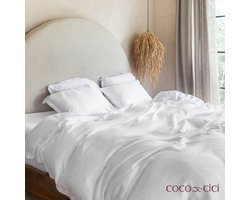 Coco & Cici - Tencel Sateen Dekbedovertrek 200 x 200 cm - 2 Persoons Beddengoed - Wit - Lyocell - Hypoallergeen & Extra Zacht - 2 Kussenslopen (60x70)