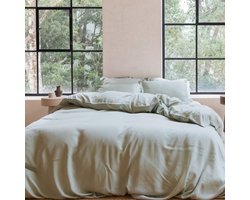 Coco & Cici - Tencel Sateen Dekbedovertrek 240 x 220 cm - 2 Persoons Beddengoed - Grijs Groen - Lyocell - Hypoallergeen & Extra Zacht - 2 Kussenslopen (60x70)