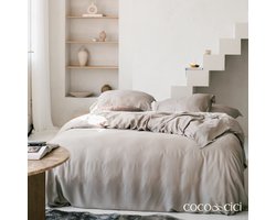 Coco & Cici - Tencel Sateen Dekbedovertrek 260 x 220 cm - 2 Persoons Beddengoed - Taupe - Lyocell - Hypoallergeen & Extra Zacht - 2 Kussenslopen (60x70)
