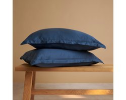 Coco & Cici - Tencel Sateen Kussensloop 60 x 50 cm - Kussenhoes - Lyocell - Extra Zacht & 100% Natuurlijk - Blauw - Volant 3 cm