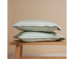 Coco & Cici - Tencel Sateen Kussensloop 70 x 50 cm - Kussenhoes - Lyocell - Extra Zacht & 100% Natuurlijk - Grijs Groen - Zonder Volant
