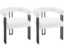 Coco® - Eetkamerstoel - Eetkamerstoelen - Eetkamerstoelen met Armleuning - Teddy Stof - Crème