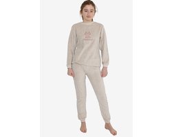 Cocodream velours meisjes pyjama - Hello Weekend - Warme winter pyjama - 152 - Creme