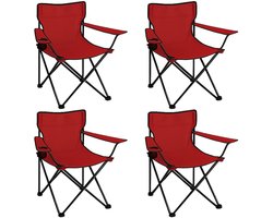Coemo 4-delige set opvouwbare campingstoel inklapbare stoel draagbaar 2,2 kg met rugleuning, stalen frame, bekerhouder & draagtas – Weerbestendige klapstoel voor camping, festivals & tuin - Rood