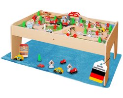 Coemo speeltafel met houten spoorweg, 90 onderdelen, rails, trein, huisjes, multifunctionele tafel voor kinderen, natuurlijk