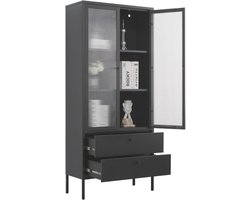 Coemo vitrinekast - gebruik het als boekenkast, keukenkast Mein-Regal Paris kast zwart industriële stijl woonkamer meubels studeerkamer - metalen vitrinekasten laden, deuren, planken - multifunctionele kast LxBxH 80x35x180 cm