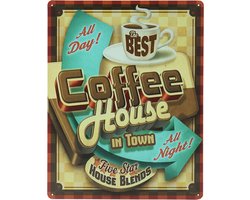 coffee house - 30 x 40cm - Koffie decoratie - coffee - Metalen wandbord - Tekstbord - Muurplaat - Decoratie bord - mancave decoratie
