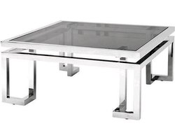 Coffee Table Alvin 100x100x45cm with Black Glass