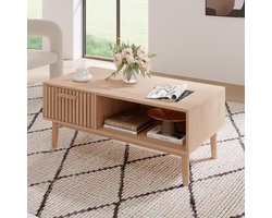 Coffee Table with Drawer, Living Room Table with Open Compartment, Rectangular Coffee Table with Storage Space for Living Room and Bedroom, Country Style 100 x 50 x 43 cm, Natural