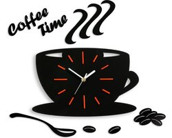 COFFIE TIME 3 D Design Klok voor Keuken Oranje Strepen -  Wandklok- Moderne Klok - Wanddecoratie - Home & Living Design Wand Decor 64 x 43 cm