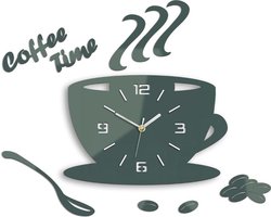 COFFIE TIME 3D Design Klok voor Keuken Cijfers & Strepen -  Wandklok- Moderne Klok - Wanddecoratie - Home & Living Design Wand Decor 64 x 43 cm Grijs