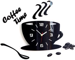 COFFIE TIME 3D Design Klok voor Keuken Cijfers & Strepen -  Wandklok- Moderne Klok - Wanddecoratie - Home & Living Design Wand Decor 64 x 43 cm Zwart