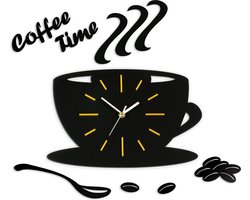 COFFIE TIME 3D Design Klok voor Keuken Gele Strepen -  Wandklok- Moderne Klok - Wanddecoratie - Home & Living Design Wand Decor 64 x 43 cm
