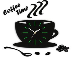 COFFIE TIME 3D Design Klok voor Keuken Groene Strepen -  Wandklok- Moderne Klok - Wanddecoratie - Home & Living Design Wand Decor 64 x 43 cm