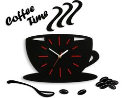 COFFIE TIME 3D Design Klok voor Keuken RODE Strepen -  Wandklok- Moderne Klok - Wanddecoratie - Home & Living Design Wand Decor 64 x 43 cm