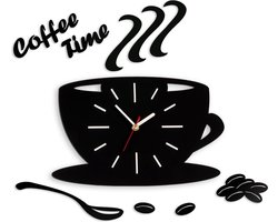 COFFIE TIME 3D Design Klok voor Keuken Witte Strepen -  Wandklok- Moderne Klok - Wanddecoratie - Home & Living Design Wand Decor 64 x 43 cm