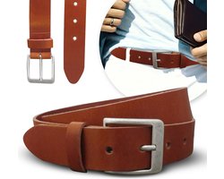 Cognac Bruine Leren Riem Heren – Riemmaat 105 - Totale riemlengte 120 CM - Echt Leer - Lederen Riemen Licht Bruin – Broekriem voor Jeans – 4cm Breed – Nikkelvrij – Kado Cadeau Mannen