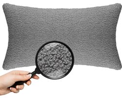 COHOSO® Sierkussen 30x50 - Semmi Donker Grijs - Teddy Bouclé - Inclusief binnenkussen