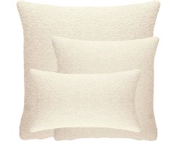 COHOSO® Sierkussen SET - 30x50 + 45x45 + 60x60 cm - Semmi Créme - Teddy Bouclé - Inclusief binnenkussens