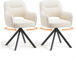 COLAMY 360° draaibare eetkamerstoelen - set van 2 - stoffen stoelen voor de eetkamer met armleuningen - holle rugleuning en dik zitkussen - keukenstoel met antislipzolen - fauteuils voor de woonkamer - beige