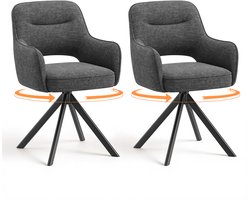 COLAMY 360° draaibare eetkamerstoelen - set van 2 - stoffen stoelen voor de eetkamer met armleuningen - holle rugleuning en dik zitkussen - keukenstoel met antislipzolen - fauteuils voor de woonkamer - grijs