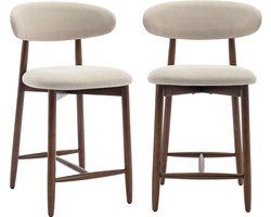 COLAMY Barkrukken set van 2 - keukenbarstoelen met rugleuning - Barstoel houten poten - beige