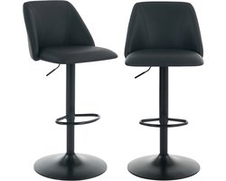 COLAMY barkrukken set van 2, moderne draaibare barkrukken, verstelbare barkrukken met PU-lederen bekleding, barhoogte met vierkante open rugleuning voor bar, eetkamer, keukeneiland, leer, zwart