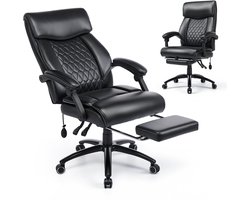 COLAMY bureaustoel met voetsteun - ergonomische leren computerstoel met opblaasbare lendensteun - thuisbureaustoel - 90°-130° verstelbare hoge rugleuning - volwassenen om te werken of te studeren - zwart