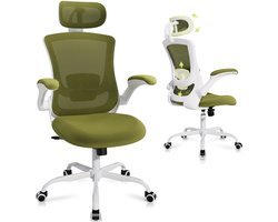 COLAMY Bureaustoelen – Ergonomische bureaustoel – Hoge mesh rugleuning, verstelbare lendensteun en hoofdsteun, opklapbare armleuningen – Groen