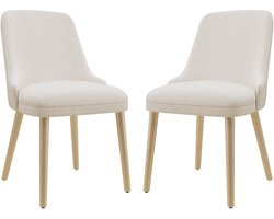 COLAMY Eetkamerstoelen Set van 2 - Gestoffeerde eetkamerstoel - Houten poten - Keukenstoelen met hoge rugleuning en kussen - Beige
