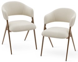 COLAMY - Eetkamerstoelen set van 2 - Hout - Moderne stoffen gestoffeerde eetkamer- open rugleuning en gewatteerde zitting - beige