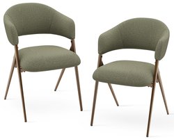 COLAMY - Eetkamerstoelen set van 2 - Hout - Moderne stoffen gestoffeerde eetkamer- open rugleuning en gewatteerde zitting - groen