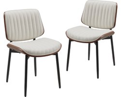 COLAMY Eetkamerstoelen Set van 2, moderne stoffen keukenstoelen met metalen poten en houten rugleuning, gestoffeerde accentstoelen voor eetkamer, woonkamer, beige