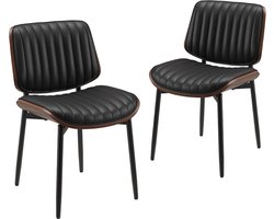 COLAMY Eetkamerstoelen Set van 2, moderne stoffen keukenstoelen met metalen poten en houten rugleuning, gestoffeerde accentstoelen voor eetkamer, woonkamer, zwart