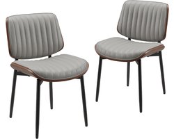 COLAMY Eetkamerstoelen Set van 2 - moderne stoffen keukenstoelen - metalen poten en houten rugleuning - gestoffeerde accentstoelen - grijs