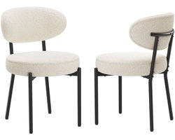COLAMY Eetkamerstoelen Set van 2, ronde bouclé eetkamerstoelen met metalen poten, gebogen rugleuning en dik kussen, moderne gestoffeerde teddystof Sherpa keukenstoelen, Wit