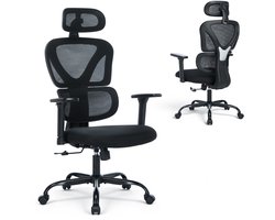 COLAMY Ergonomische mesh bureaustoel - bureaustoel met dubbele rugleuning - adaptieve dynamische lendensteun - computerstoel met hoge rugleuning - verstelbare hoofdsteun - 3D-armleuningen - schuimzitting - zwarte poten