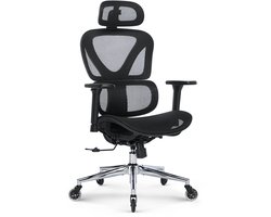 COLAMY Ergonomische mesh bureaustoel, bureaustoel met dubbele rugleuning voor adaptieve dynamische lendensteun, computerstoel met hoge rugleuning, verstelbare hoofdsteun en 3D-armleuningen, mesh zitting + zilveren poten