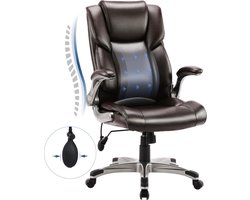 COLAMY Executive bureaustoel - Ergonomische bureaustoel - hoge rugleuning - Ergonomische leren bureaustoel - gewatteerde opklapbare armleuningen - verstelbare kantelvergrendeling - draaibare rolstoel - bruin